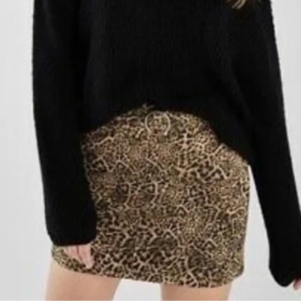 Bershka ASOS Women S Leopard Print Faux Suede Belted Mini Skirt